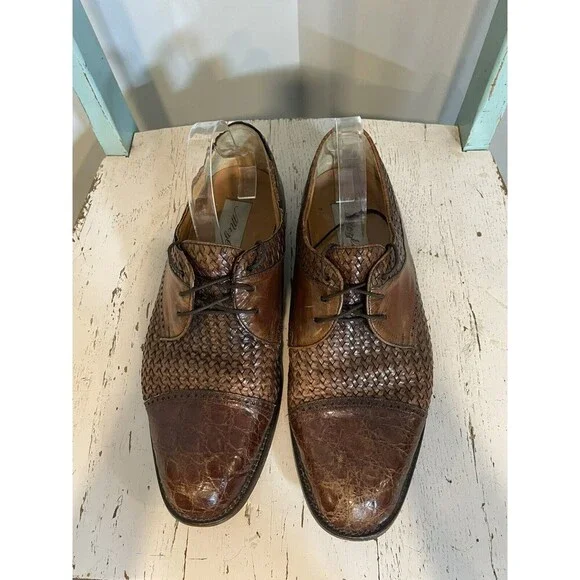 Mezlan Mens Size 10 M Salinas‎ Genuine Crocodile Brown Leather Shoes Cap Toe